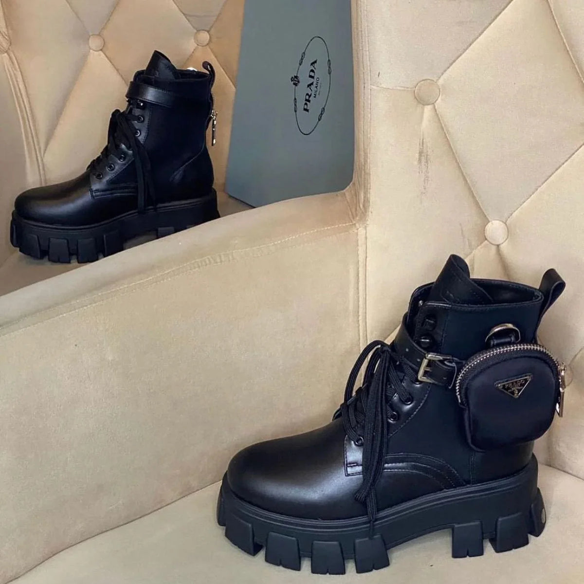 Prada Monolith Combat Boots For Women