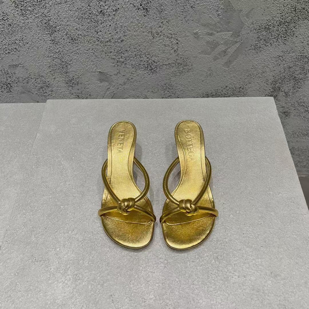 BV HEELED SANDALS METALLIC GOLD LAMBSKIN