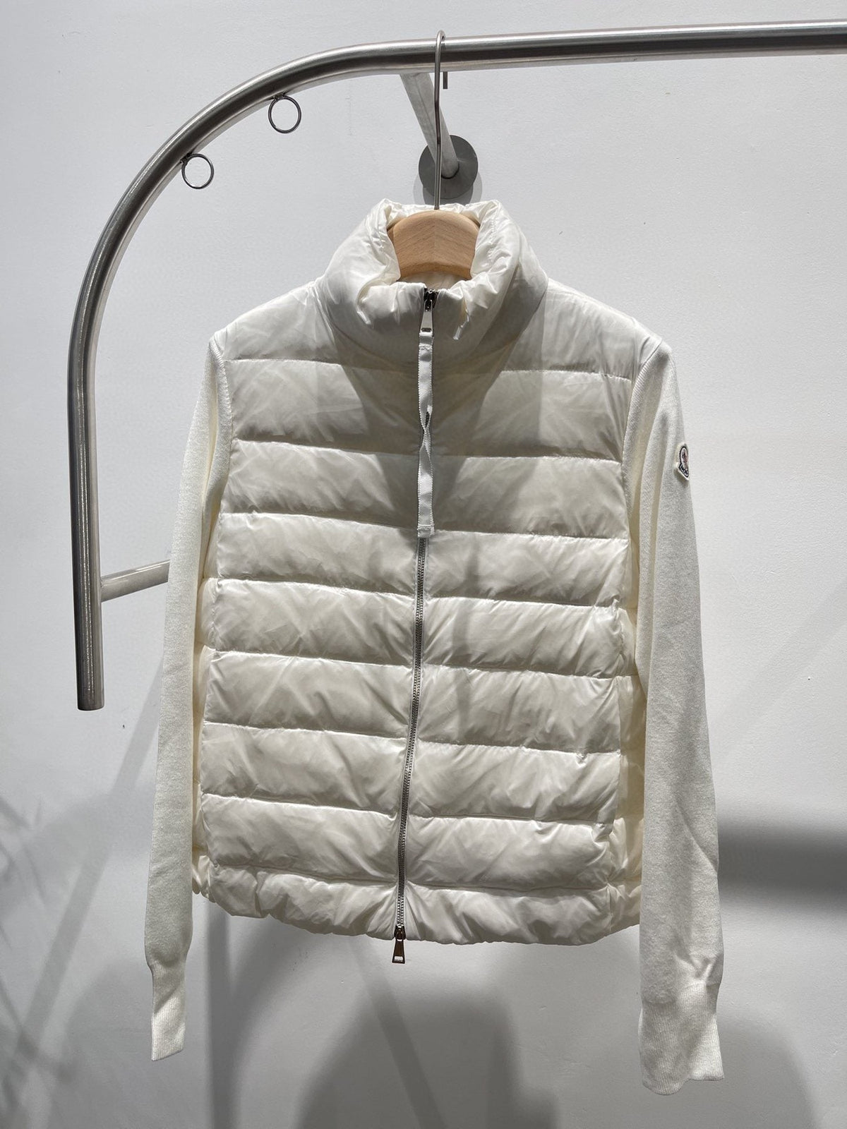 Moncler Quilted Knit-Sleeve Down Jacket