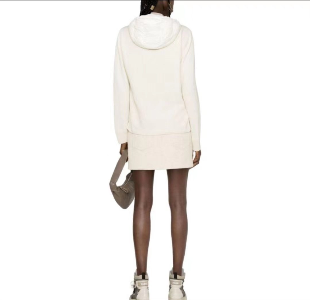 Moncler Women's Hooded Knit Sleeve Down Jacket