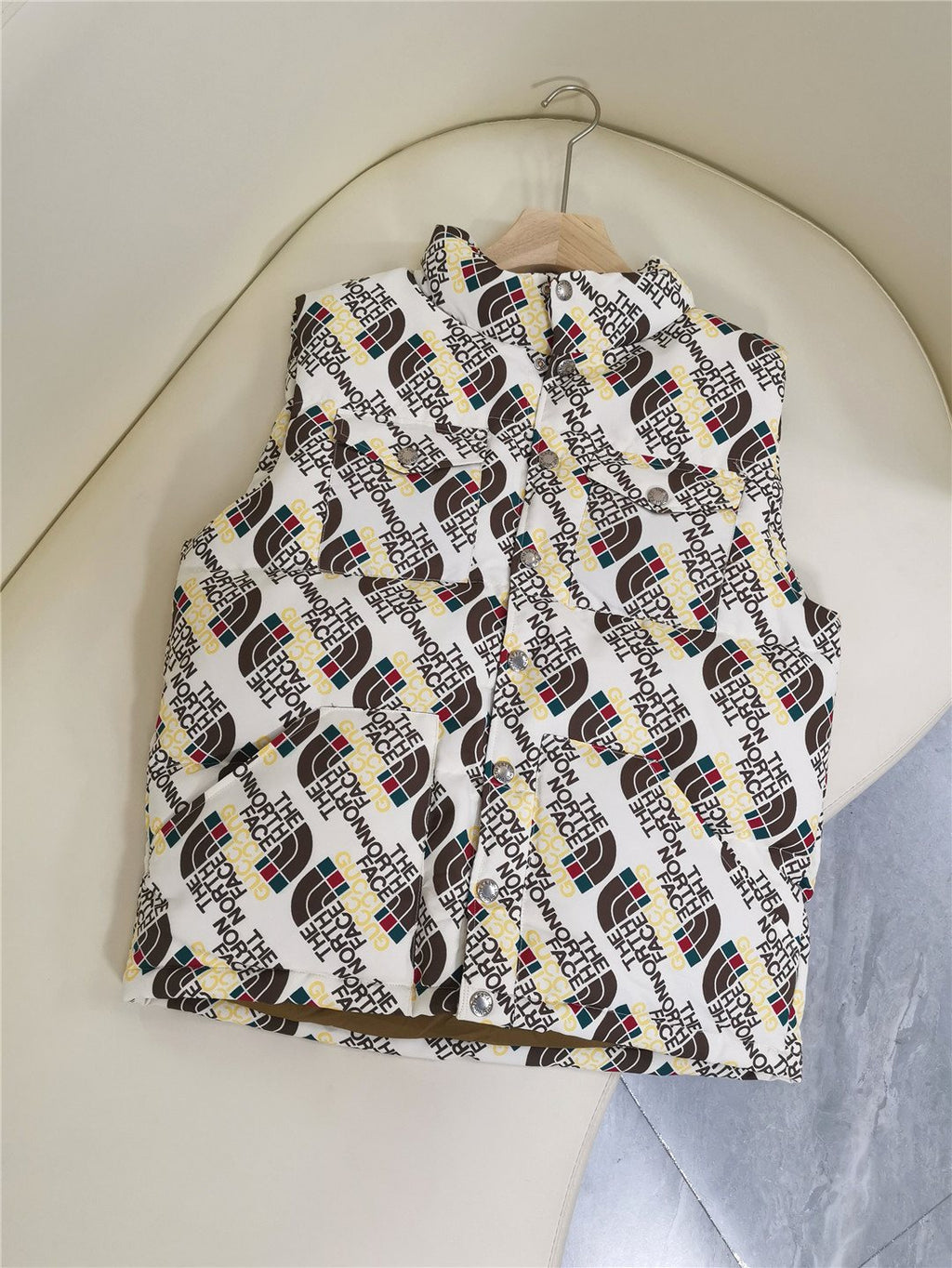 The North Face x Gucci White Diagonal Logo-Print Quilted Vest