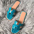HERM Oran Sandals In Blue Paon Shiny Niloticus Crocodile