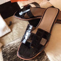 HERM Oran Sandals In Burgundy Shiny Niloticus Crocodile