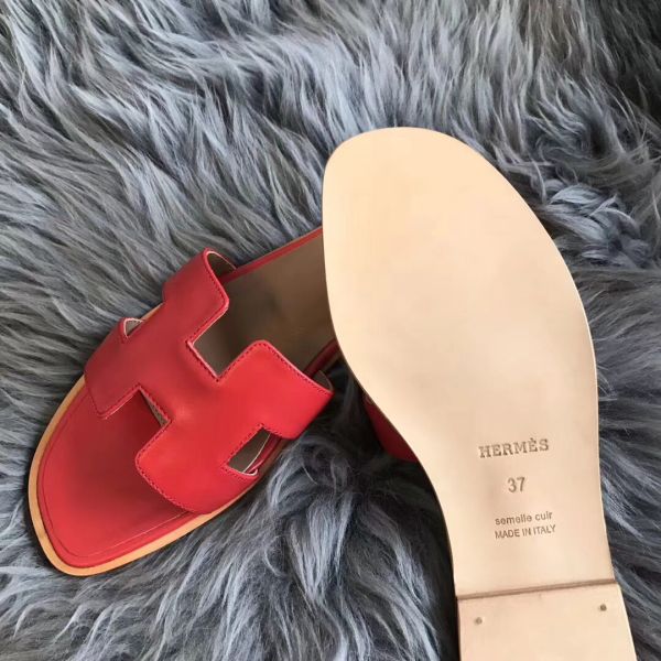 HERM Oran Sandals In Red Swift Leather