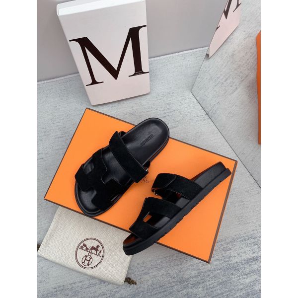 HERM Men's Chypre Sandals in Black Suede Calfskin