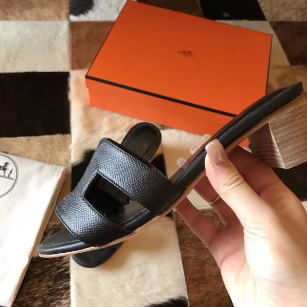 HERM Oasis Sandals In Black Epsom Leather