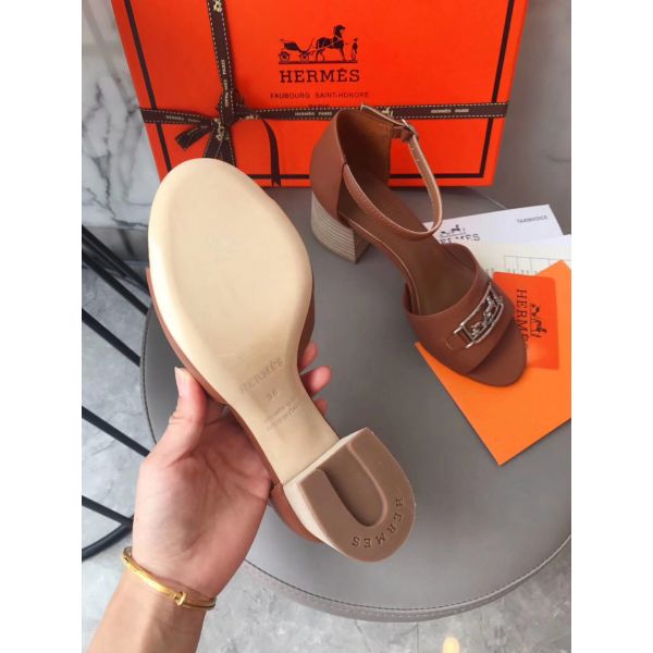 HERM Viaggio 60MM Sandals In Brown Leather