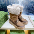 HORSEBIT ANKLE BOOTS WITH MERINO TRIM IN BROWN NYLON MIX CALFSKIN